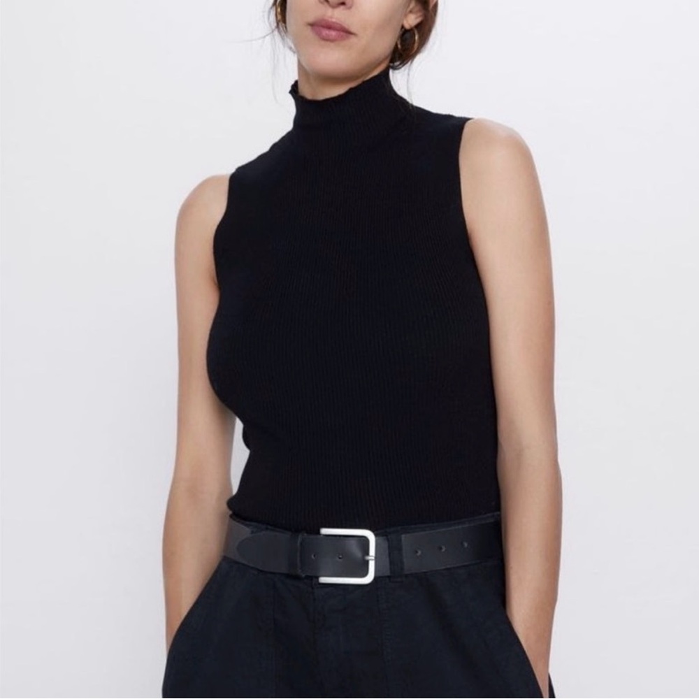 Zara Black Ribbed Turtleneck Tank Top